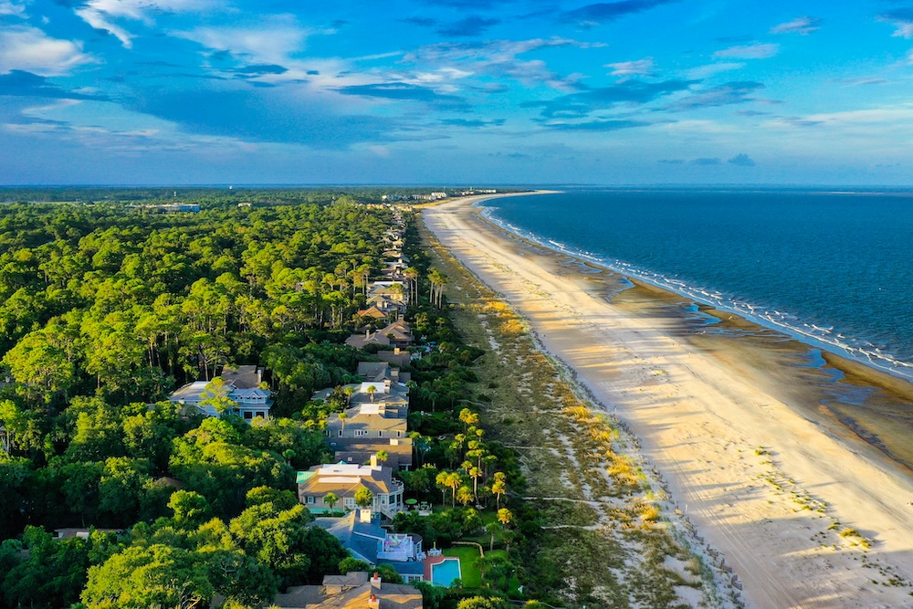 aerial view of beach in Hilton Head